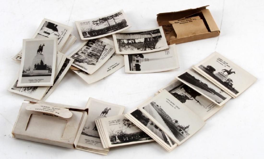 49 JENNIE WADE BLACK & WHITE CIVIL WAR PHOTO LOT: Lot of TWO (2) Civil War site mini-photo sets contain 49 pictures total (one photo is missing). From the Jennie Wade Museum in Gettysburg, PA. Photos appear vintage and are in their original boxes (on