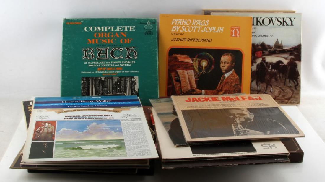 LOT OF OVER 60 VTG TO ANTIQUE CLASSIC VINYL RECORD: Grouping of over 60 vintage to antique classical vinyl records including; Leonard Bernstein's "MASS" , Complete Organ Music of Bach ( 217 completed works), 3 completed collections of Wagner, and a ver