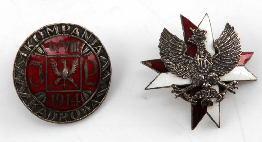 WWI POLISH WWI POST WAR MILITARY BADGE LOT OF TWO: Lot contains two badges from the Polish military in the early 20th century. First is a badge of the 1st Cadre Company of Józef Pilsudski. The second is the post-WWI medal of the 1st Krechowiecki Lanc