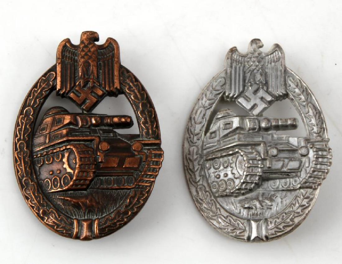 WWII GERMAN THIRD REICH PANZER ASSAULT BADGE LOT 2: Lot contains two Panzer Assault badges, silver and bronze. The silver is hollow-backed and the bronze is unmarked on the back. In very good condition. Unauthenticated/Sold 'as is'