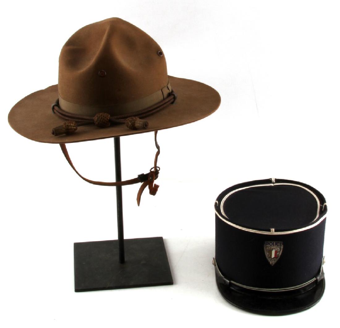 WWII CAMPAIGN HAT & CORD & FRENCH POLICE VISOR: Private purchase Pettibone Mfg. 6 7/8 sized named to L.L. Padcliffe with officers bullion cord. Also French police Gendarmie visor with badge, both items are very good original condition. 23
