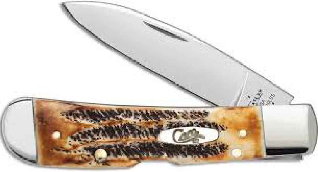 BONE STAG TRIBAL LOCK CASE KNIFE WITH SPEAR BLADE: Bonestag tribal lock Case knife with a locking spear blade. Great condition brand new. 4 1/8 inches open and 10.50 centimeters closed.