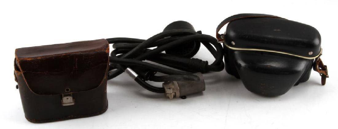 WWII ERA GERMAN CAMERA BINOCULARS & MICROPHONE: WWII era German and French items. Lot includes a German Agfa Color Agnar camera. With original black hard case, 45mm, excellent condition. The next piece is a pair of Marque Iris de Paris "sporting" r