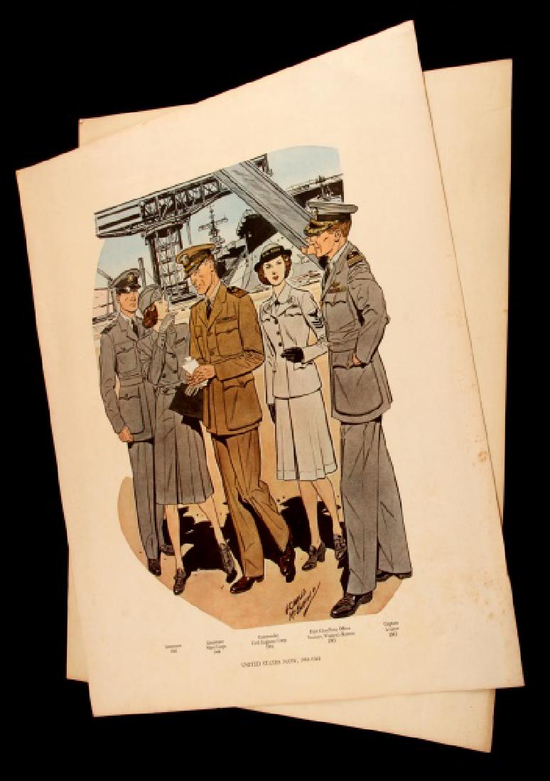 2 WWII & POST WAR US NAVY LITHOGRAPH PRINT LOT: Lot of two (2) prints include: "United States Navy, 1943-1944", "United States, 1967". Some age wear and foxing present. Prints measure 20 x 16 inches each. (Inv #MD62)