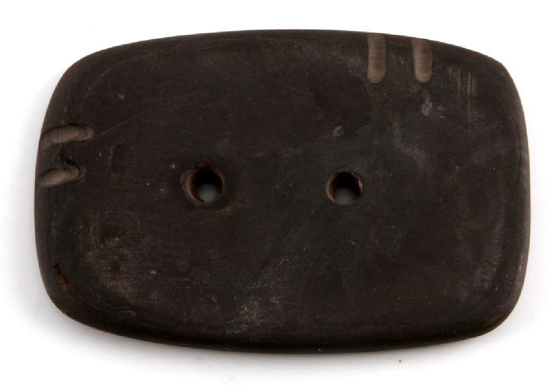 2 HOLE NATIVE AMERICAN STONE GORGET WOODLAND: Native American stone gorget. Measures 3 3/8" x 2 2/8". Unknown origin. Woodland period.