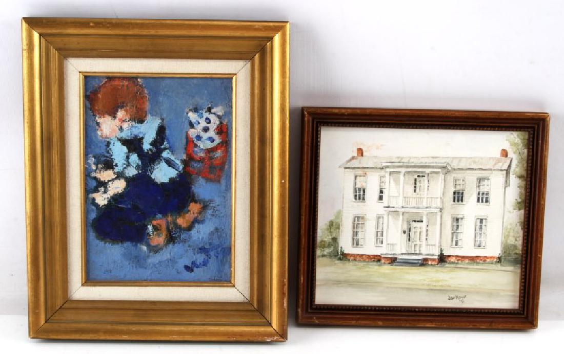 ORIGINAL PAUL CROTTO OIL & JAN MAYER WATERCOLOR: Two painting: Paul Crotto oil on canvas titled "Little Boy Blue" , 12 by 10 inches and signed LR corner. Also a Jan Mayer '81 watercolor painting measuring 9 by 9 1/2 inches.