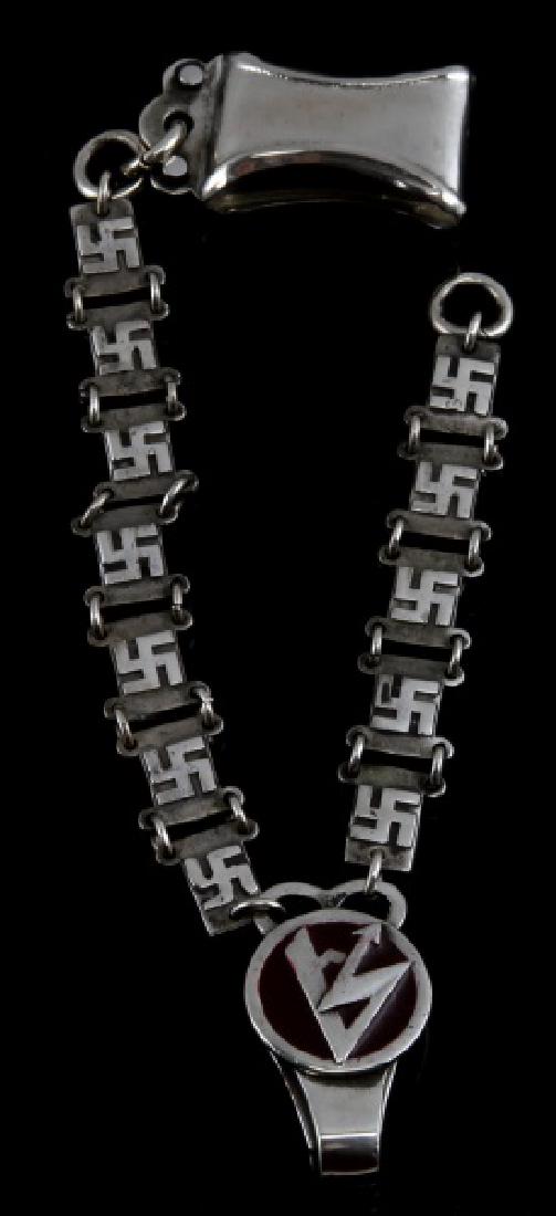 GERMAN WWII THIRD REICH SA DAGGER HANGER: Each link has swastika design on front and maker's mark on reverse. Has "RZM" and other maker's marks. Some normal age wear. Unauthenticated. Sold "as is". This lot has a reserve.