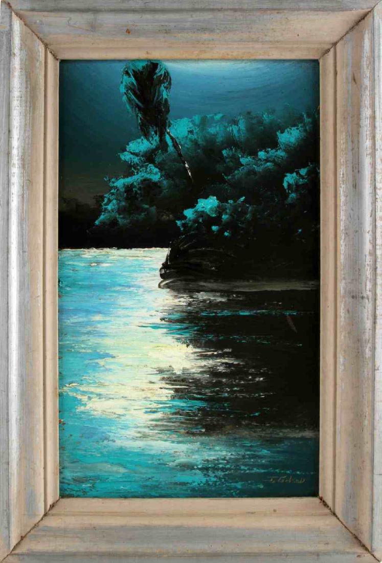 OIL PAINTING BY FLORIDA HIGHWAYMEN JAMES GIBSON: As per Wikipedia: The Highwaymen were mostly self-taught painters, who mentored each other. Excluded from the traditional world of art shows and galleries, the Highwaymen painted on inexpensive gypsum