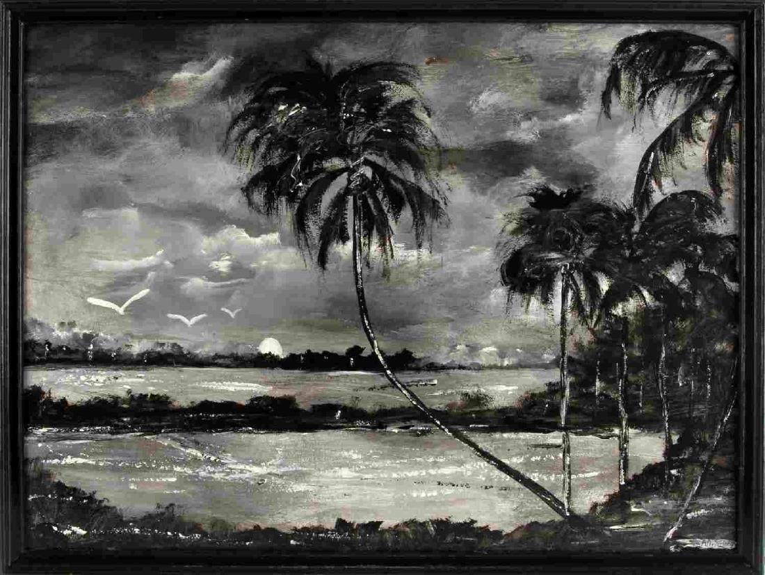 FLORIDA HIGHWAYMEN LANDSCAPE PAINTING BY SEARS: Provenance: Direct from artist. Michael Sears (1962- present) 2nd generation trained by George Buckner Jr. and personally influenced by the several other members of this art movement with whom he inte