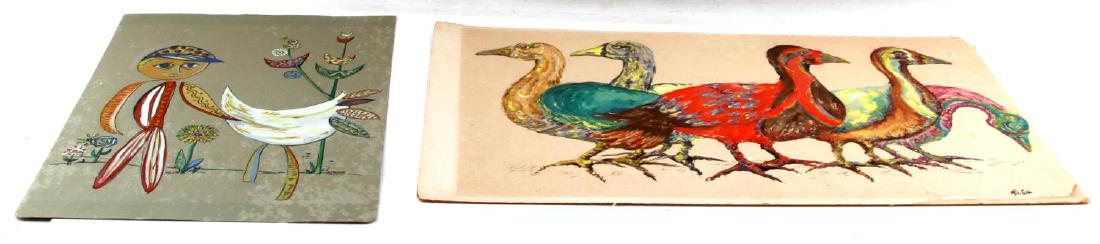ALICE SCOTT AND ALTSHULER WATERCOLOR PAINTINGS: Two whimsical paintings one by Alice Scott and the other by Altshuler. Both are in good condition. Alice Scott watercolor measures 15 by 24 inches, signed LR corner. Below signature is some moisture m