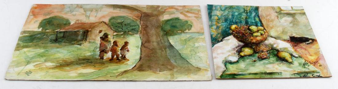 ALICE SCOTT WATERCOLOR PAINTING LOT: Two watercolor & ink paintings by Alice Scott (1925-2005) American artist, best known for her Flower Peddlers of Charleston and her depictions of 20th Century Black Americana. First is a "Still life w
