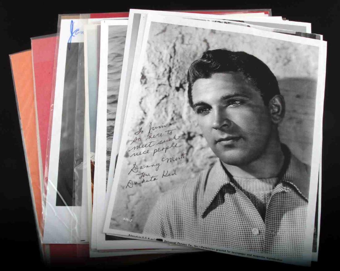 HOLLYWOOD ACTOR ACTRESS AUTOGRAPH LOT OF 15: Lot of roughly 15 signed photographs or photo and signature cards for various actors and actresses. Includes Signourney Weaver, DeForest Kelley, two autographs from Ed Asner, and others. Also includes