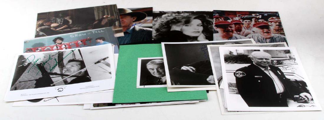 HOLLYWOOD CELEBRITY ACTOR ACTRESS SIGNATURE LOT: Lot contains roughly 21 different autographs from various celebrities, actors, and actresses. Incldues Tim Allen, Priscilla Presley, Gene Hackman, Michael Keaton, Ernst Borgnine, David Carradine, Whoo