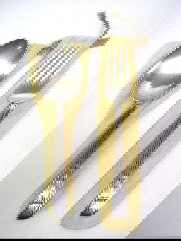 TIFFANY SERVING FORK / SPOON CENTURY STERLING: 9" Spoon and Fork with JLH engraved on handle, Century Design, 7.2 ounces total.