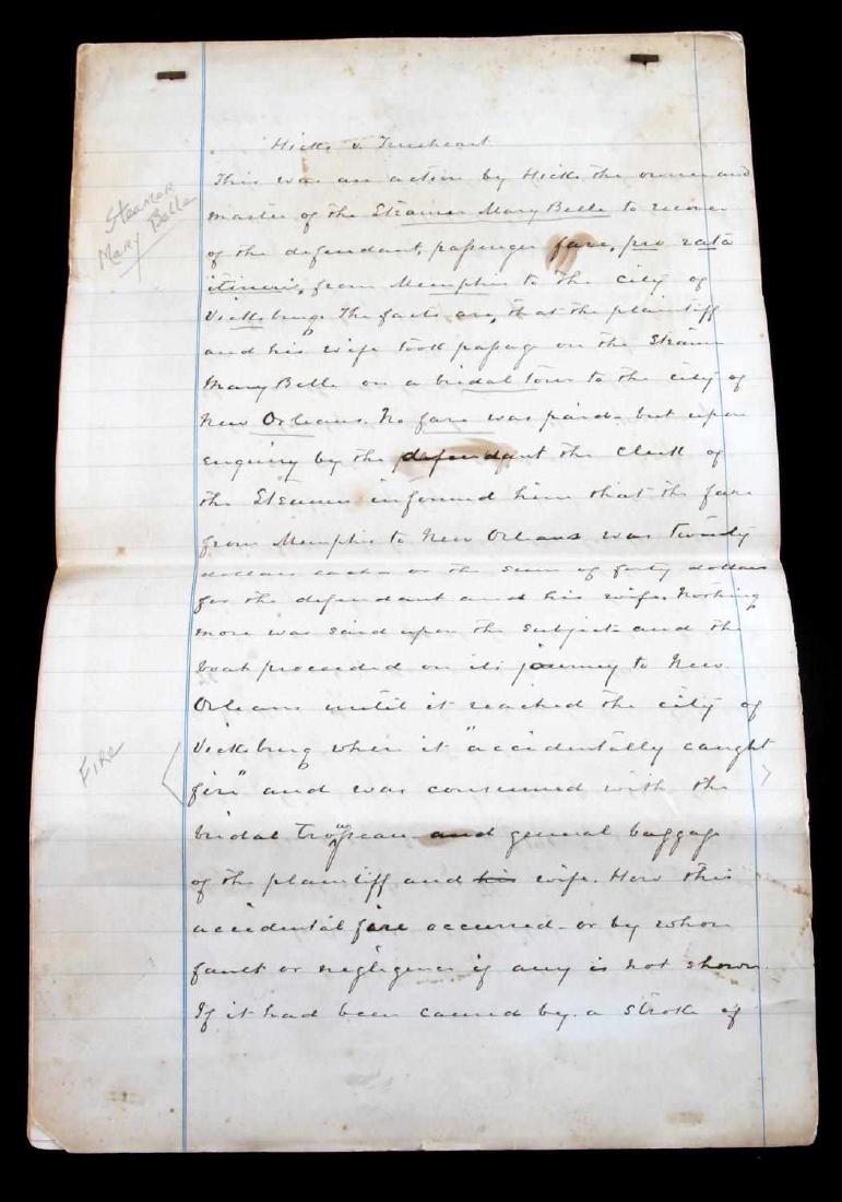 1876 STEAMER MARY BELLE VICKSBURG FIRE LAW SUIT: Whilst the owner of the Steamer Mary Belle attempts to collect outstanding passage Fare from Mr. Trueheard he is counter sued for $1900.0 in baggage loss due to a Fire on Steamer in Vicksburg in Febru