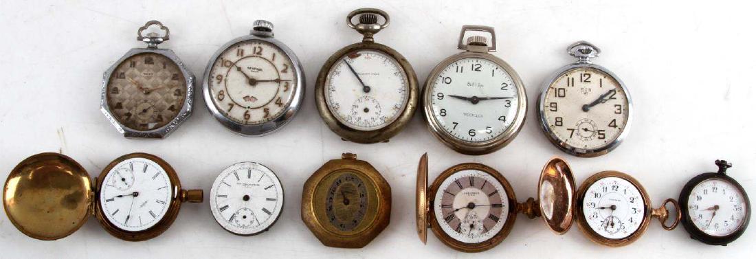 ANTIQUE AND VINTAGE MEN AND WOMEN POCKET WATCH LOT: Lot contains 11 pocket watches, 5 men's, 5 women's, and the movement of a sixth women's watch. In fair condition, only one of the men's watches could be induced to run.