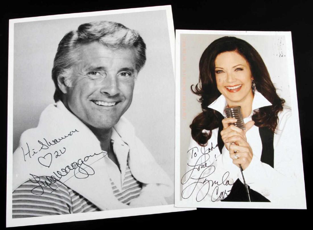 2 WONDER WOMAN TV SERIES AUTOGRAPH LOT: Lot of TWO (2) autographs from the stars of the popular '70s TV series, "The New Adventures of Wonder Woman". Includes: 6" x 9" postcard autographed by Lynda Carter and an 8x10 photo signed by Lyle Wa