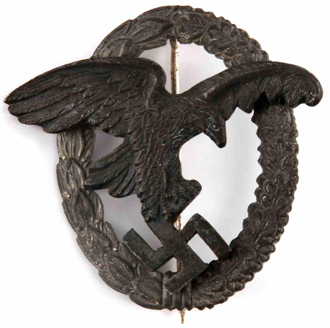 WWII GERMAN THIRD REICH LUFTWAFFE PILOT BADGE: Luftwaffe pilot badge. Two-piece construction with T-pin clasp. In very good condition. Unauthenticated/Sold 'as is'