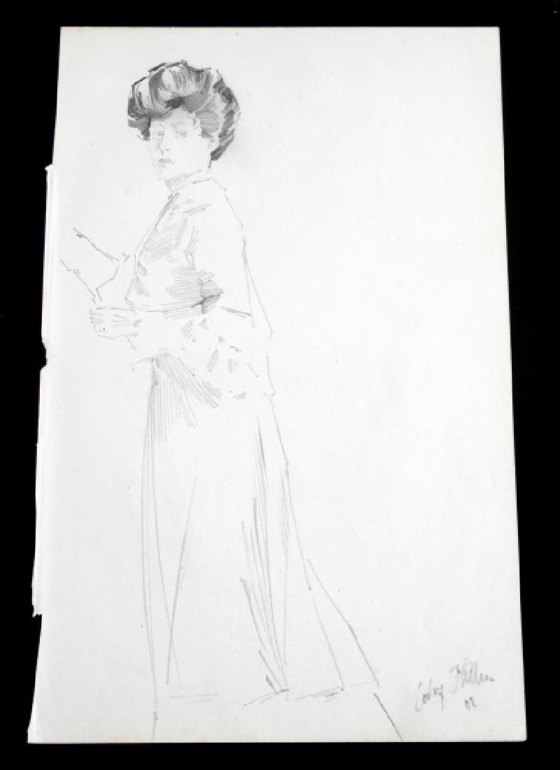ORIGINAL ADOLF HITLER PENCIL SKETCH W BOYLE COA: Respected Boyle COA states: Original pre-April 1945 German historical artifact. It is a page torn from Adolf Hitler's sketch book, drawn in pencil, of a woman in a long dress. It is signed and dated i