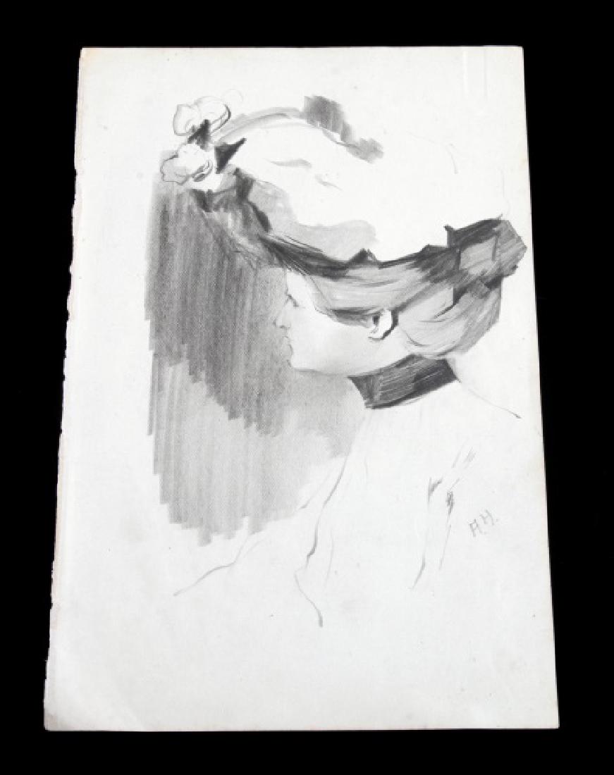 ORIGINAL ADOLF HITLER PENCIL SKETCH W BOYLE COA: Respected Boyle COA states: Original pre- April 1945 German historical artifact. It is a page torn from Adolf Hitler's sketch book, pencil drawing, of side the view of a woman wearing a large hat with