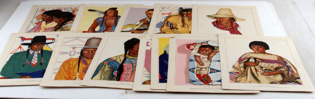 WINOLD REISS VINTAGE PRINT LOT OF BLACKFOOT TRIBE: Set of 24 Portraits of Blackfeet Indians of Glacier National Park by Winold Reiss ("Out of the North.") Group of 24 color prints, image 10 x 7 1/2 inches on sheet size 12 x 9 inches. In good condition
