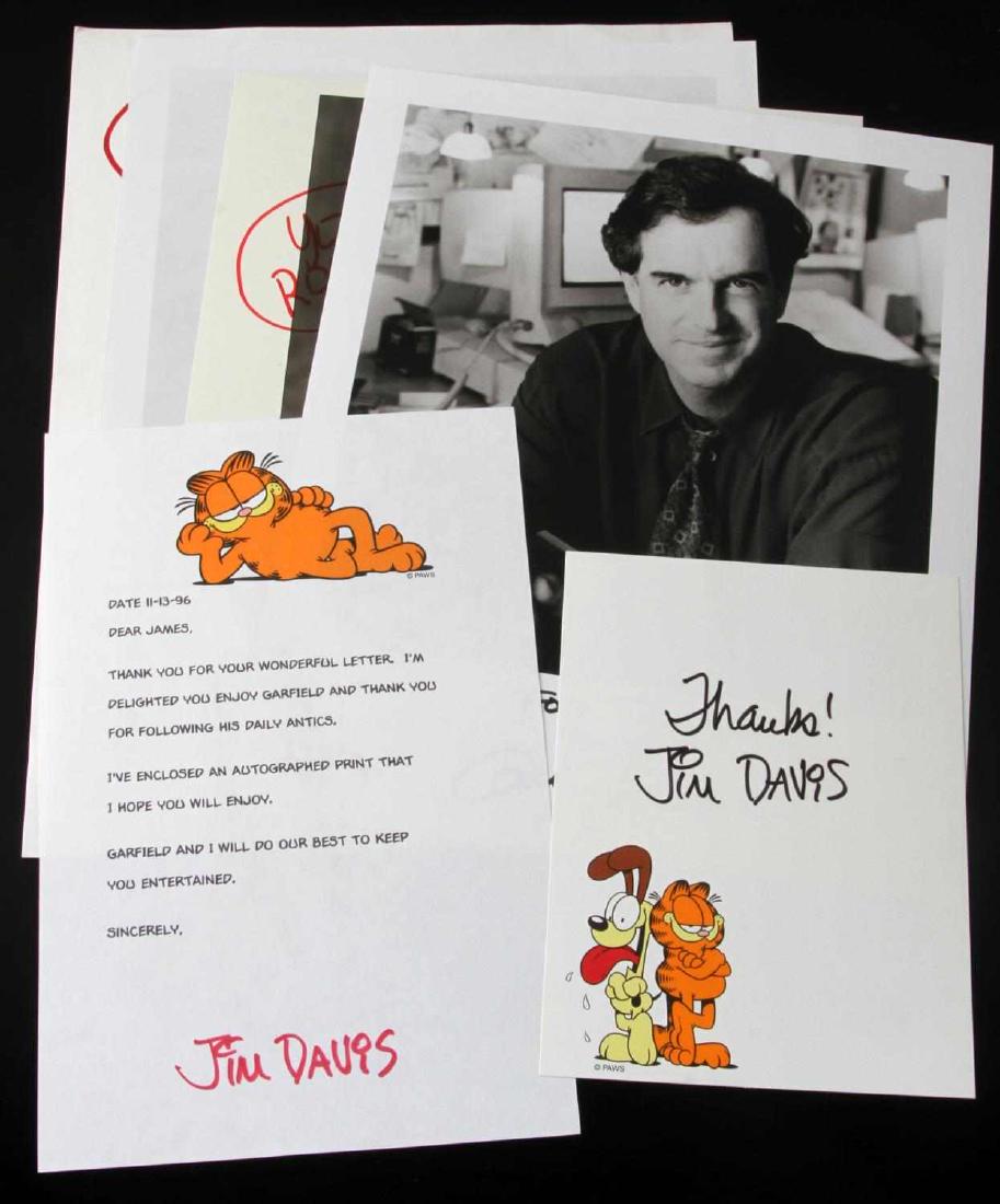 6 FAMOUS CARTOON & ANIMATION CREATOR AUTOGRAPH LOT: Lot of SIX (6) autographs includes: signed 8x10 photo from Nancy Cartwright (the voice of "Bart Simpson"), signed 8x10 photo from Gary Trudeau ("Doonesbury" creator), two (2) signed cards from Jim Dav