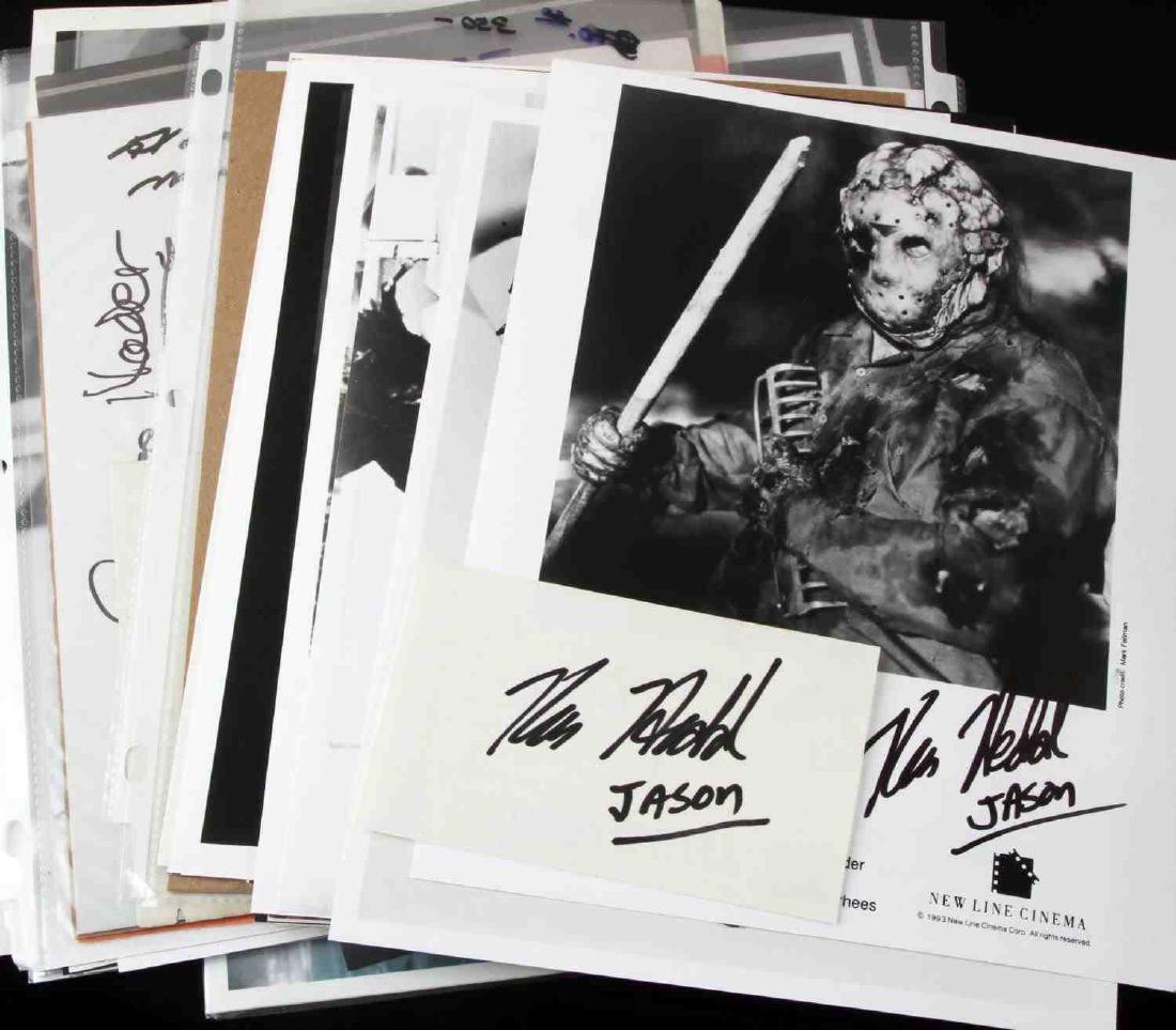 LARGE HORROR ACTOR & ACTRESS AUTOGRAPH LOT: Large autograph lot of modern and classic horror/sci-fi actors & actresses includes: Jamie Lee Curtis ("Halloween"), Elvira (legendary "horror hostess"), Tippi Hedren ("The Birds"), Rod Taylor ("The B