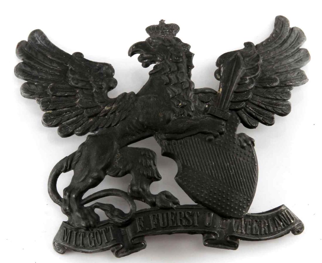 IMPERIAL WWI PRUSSIAN PICKELHAUBE HELMET PLATE: Some wear present; overall in very good condition. Unauthenticated, sold as is.