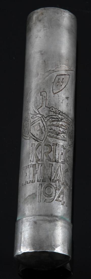 GERMAN 1941 CIGAR CASE WAFFEN SS DIVISION: Some discoloring and wear present; overall in very good condition. Unauthenticated, sold as is. This lot has a reserve.