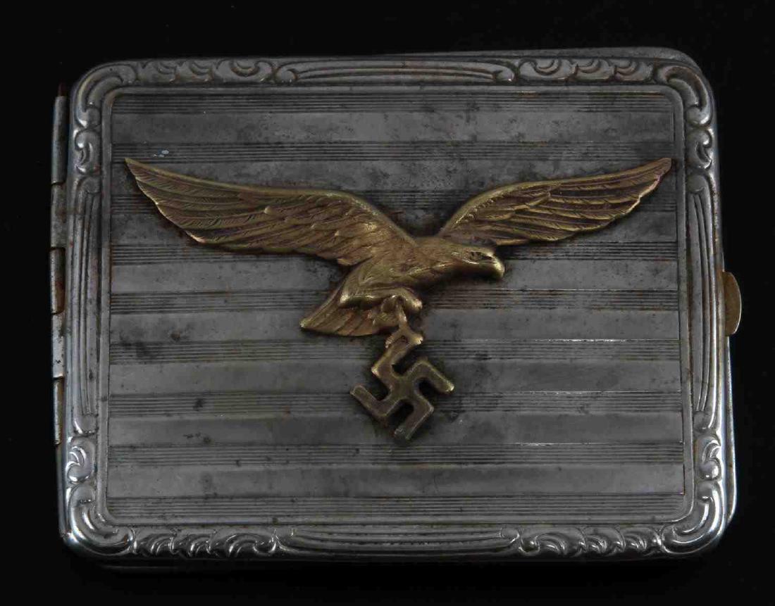 GERMAN THIRD REICH LUFTWAFFE PILOT CIGARETTE CASE: Light wear evident; overall in very good condition. Unauthenticated, sold as is. This lot has a reserve.
