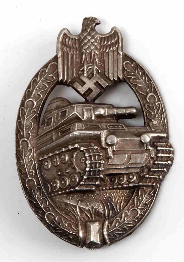 WWII GERMAN PANZER ASSAULT BADGE ADOLF SCHOLZE: Badge awarded for 3 combat encounters, very good condition, 6.5cm by 4.3cm, Reverse marked "AS" in a triangle, convex, nickel construction. Unauthenticated sold as is.