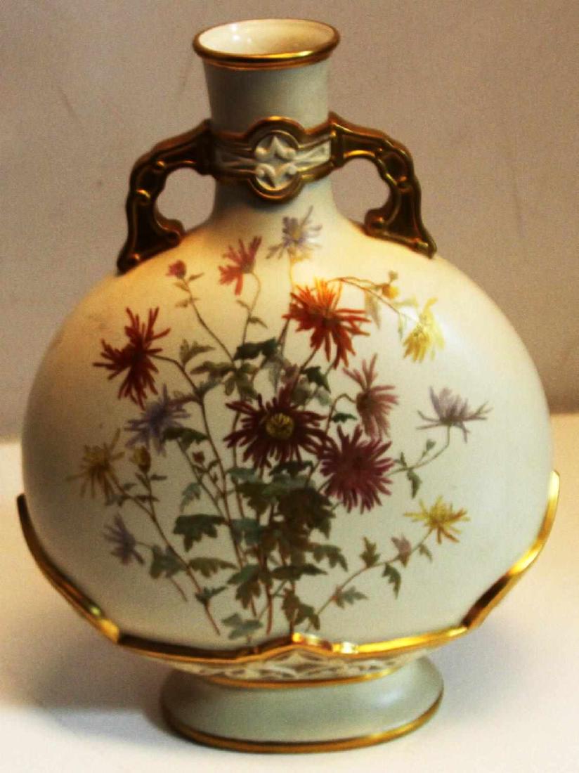ROYAL WORCESTER HAND PAINTED 15 INCH VASE: Floral pattern with gold leaf accents, without detractions.