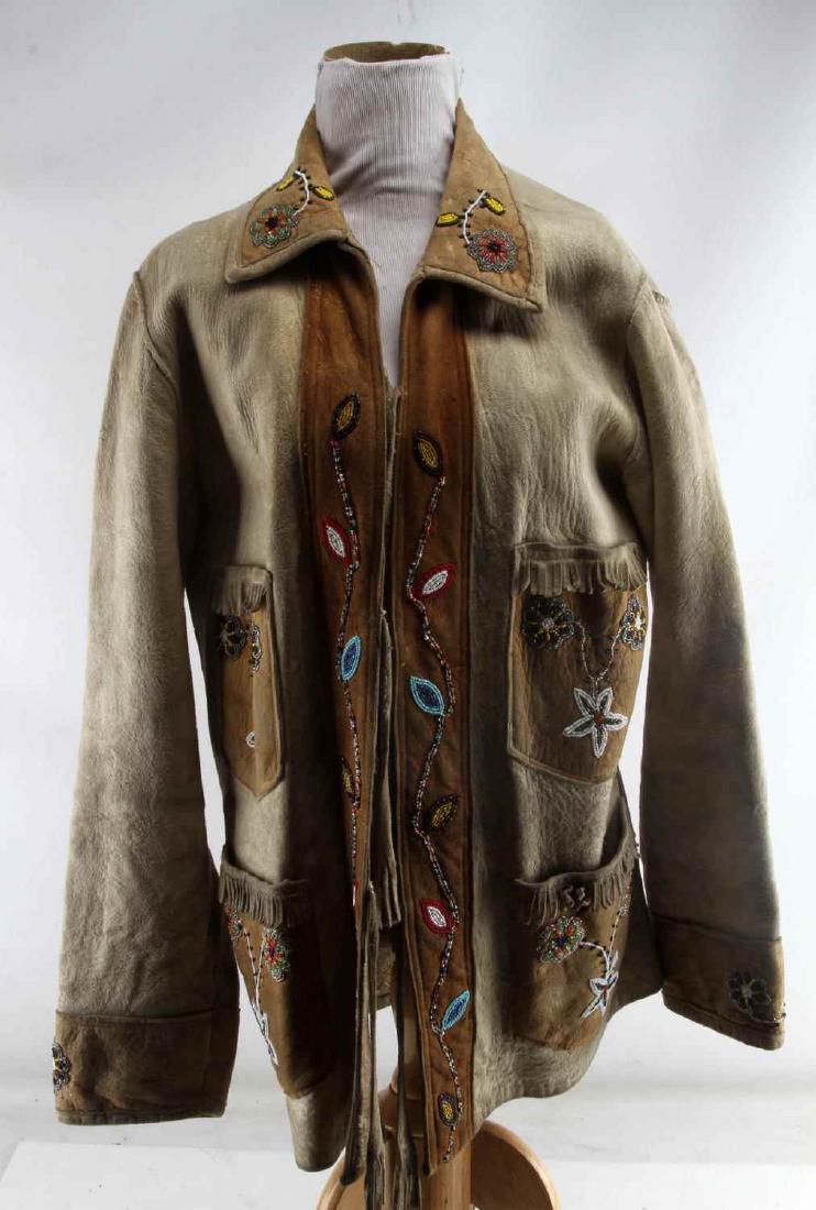 NATIVE AMERICAN INDIAN BEADED BUFFALO HIDE COAT