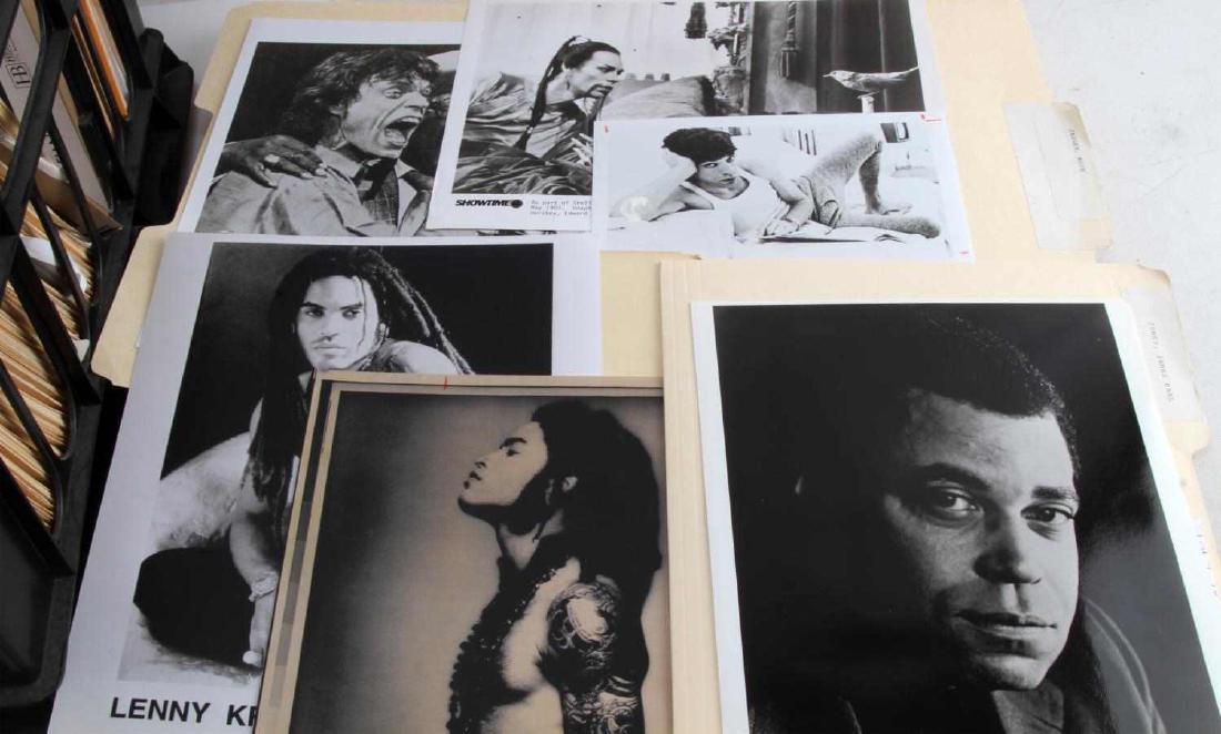 PRESS PHOTO LARGE COLLECTION ACTOR MUSICIAN LOT: Contains 100+ press photos. Includes but not limited to John Williams, James Earl Jones, Buster Keaton, Sally Field, Lenny Kravitz, Billy Joel, Ice-T, Tom Jones, Fleetwood Mac. Also includes Larry Kin