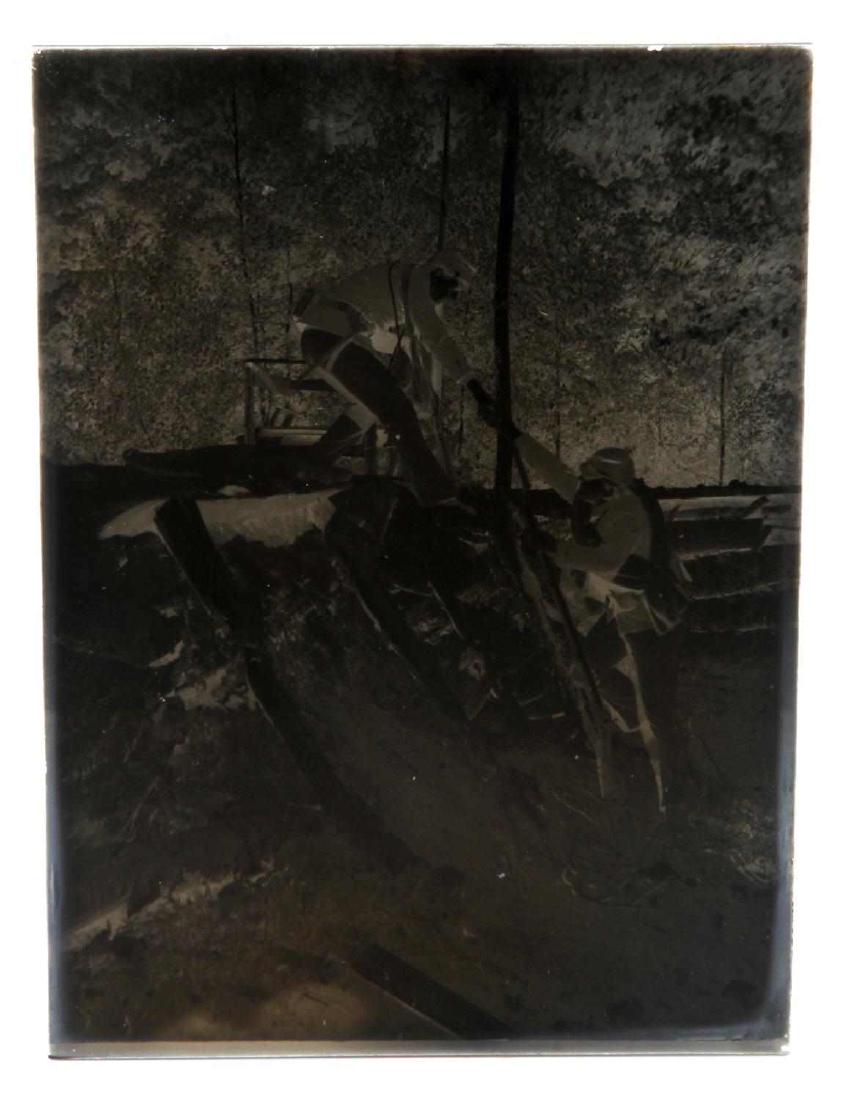 MATTHEW BRADY CIVIL WAR GETTYSBURG WET PLATE: Original Matthew Brady wet plate glass negative. Taken during the Civil War at Gettysburg. Negative depicts soldier helping another climb up trench wall. Measures 7" x 5". VG condition.