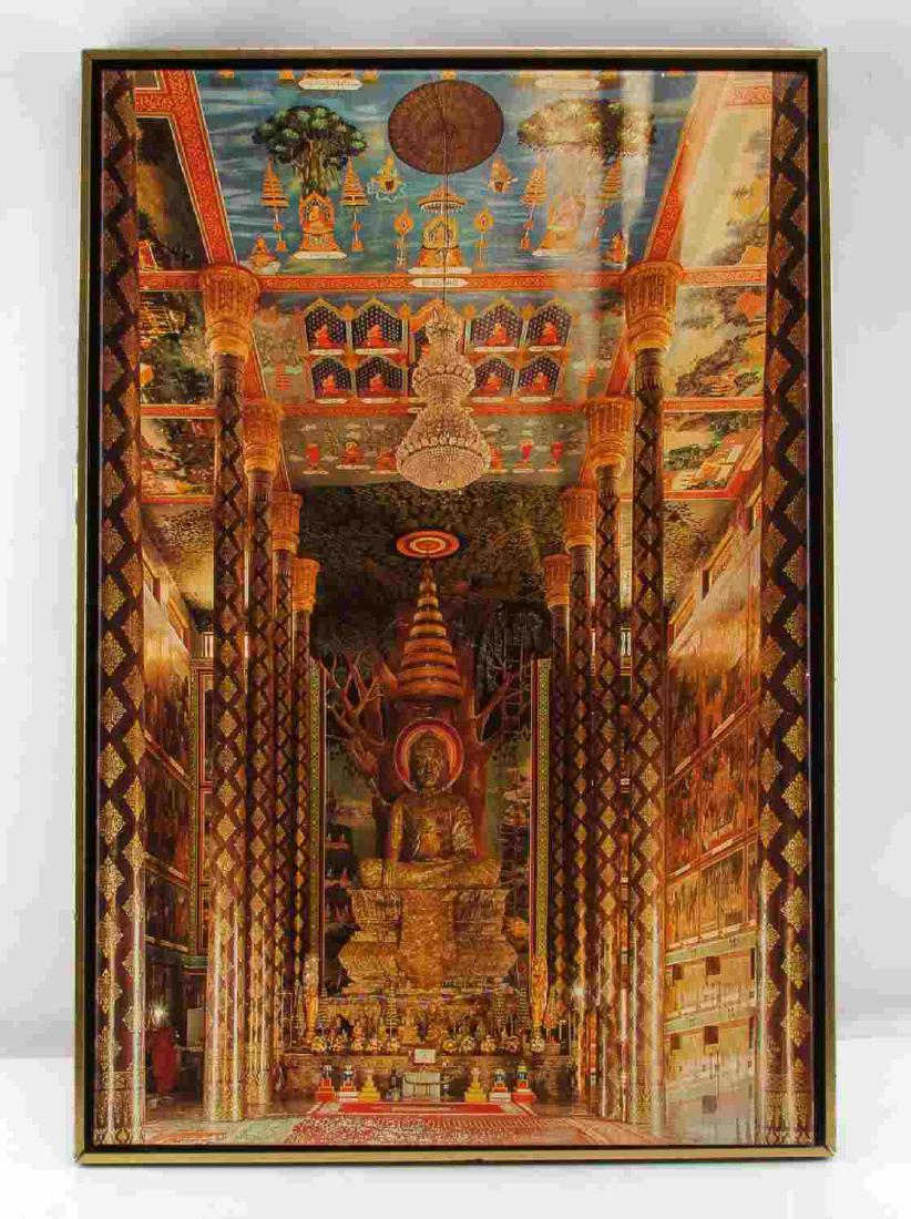 BUDDHIST TEMPLE RICHARD MILLER CANVAS PRINT W COA: Limited Edition # 5 of 50 with Artist signed COA, photographic print titled "Buddhist Temple" ,measures 20 by 30 inches. In excellent condition.