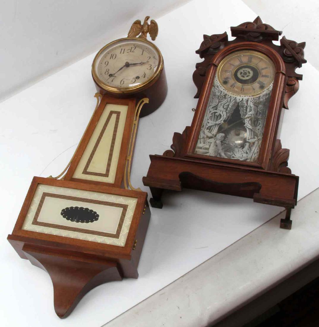 MANTLE CLOCK & SETH THOMAS BANJO STYLE CLOCK: Neither works, but they are complete, good condition.