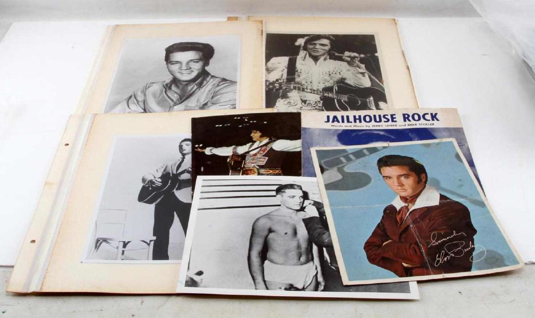 ELVIS PRESELY MUSIC SHEET & PRESS PHOTO LOT: Music sheet and various early 8 by 10 press photos.