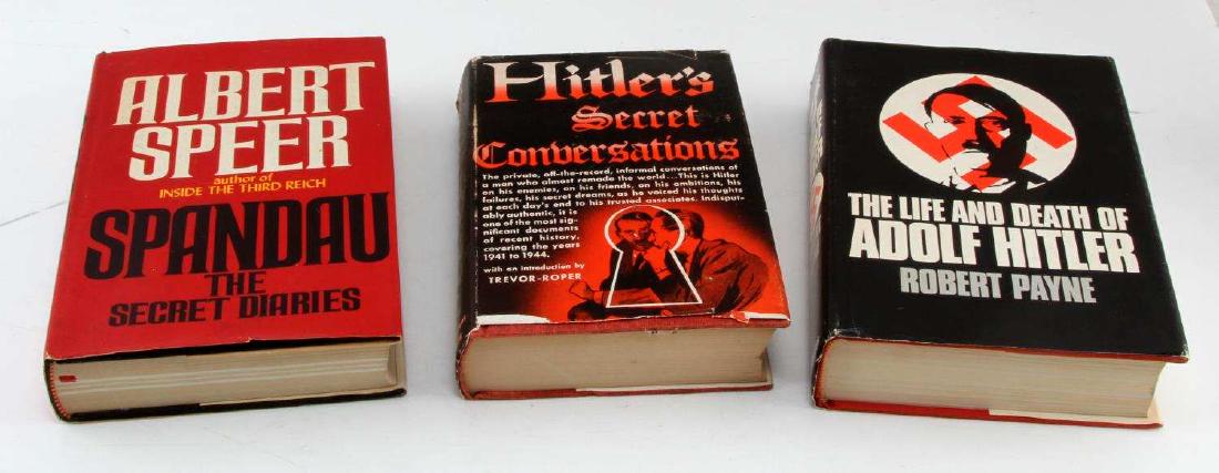 LOT OF 3 GERMAN WWII THIRD REICH RELATED BOOKS: Includes Hitler's Secret Conversations (Farrar, Straus, and Young), Spandau the Secret Diaries (Albert Speer), and The Life and Death of Adolf Hitler (Robert Payne). All in Vg condition.