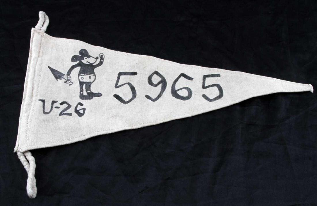 WWII GERMAN THIRD REICH KREIGSMARINE U BOAT FLAG: Measures 17 7/8 inches wide by 9 3/8 inches tall. The tonnage sunk reads 5965 U-26. Unauthenticated sold as is.