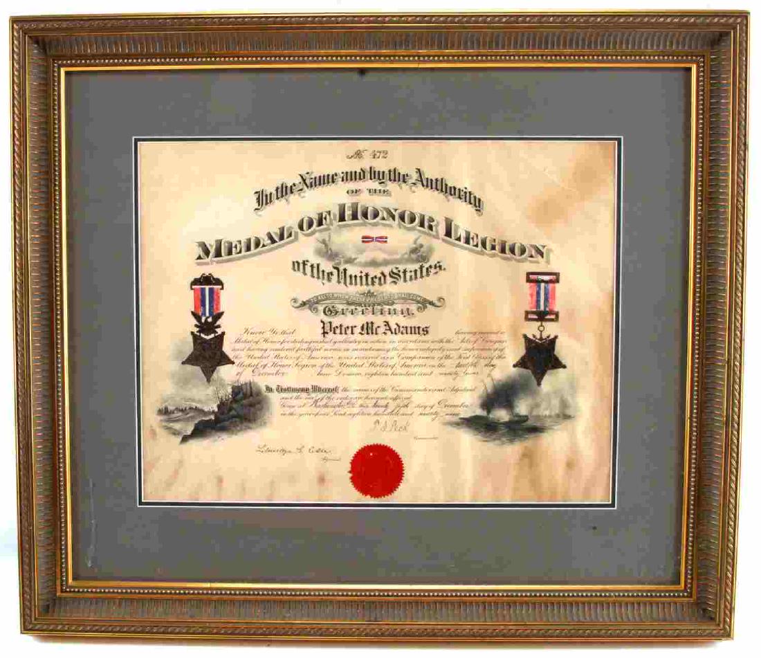 CIVIL WAR CONGRESSION MEDAL OF HONOR CERTIFICATE