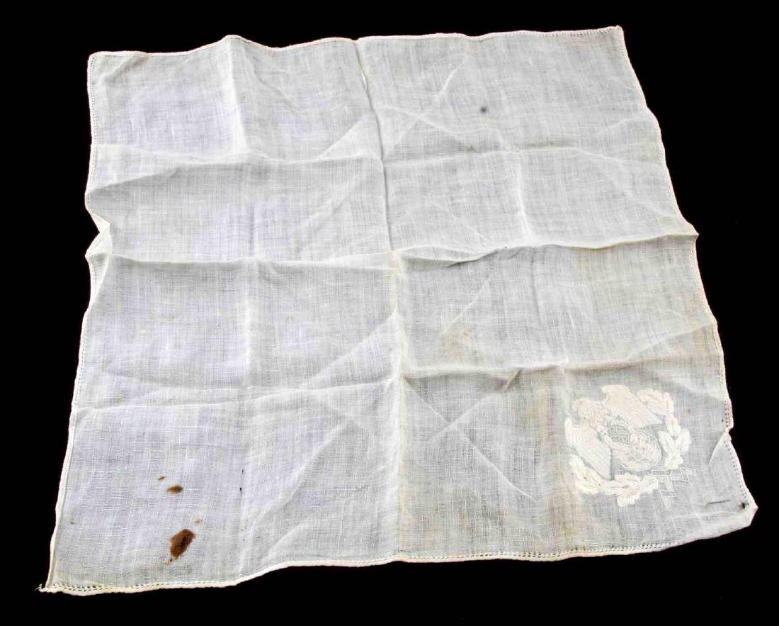 WWII GERMAN VON RIBBENTROP CREST HANDKERCHIEF: Some discoloration from age otherwise very good original condition. RM109