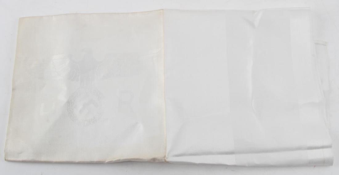 WWII GERMAN THIRD REICH REICHSBAHN FORMAL NAPKIN: Some slight discoloration on the eagle side, full size linen napkin. Der Reichsbahn railroad. RM109