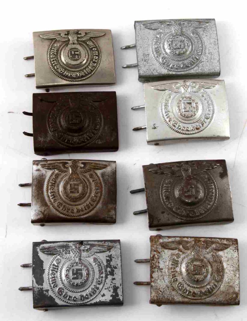 WWII GERMAN THIRD REICH LOT OF 8 SS BELT BUCKLES: Includes RODO, RZM and some with no makers, only 1 is non magnetic and that is the 1 with cut out swastika. RM14, bm36,