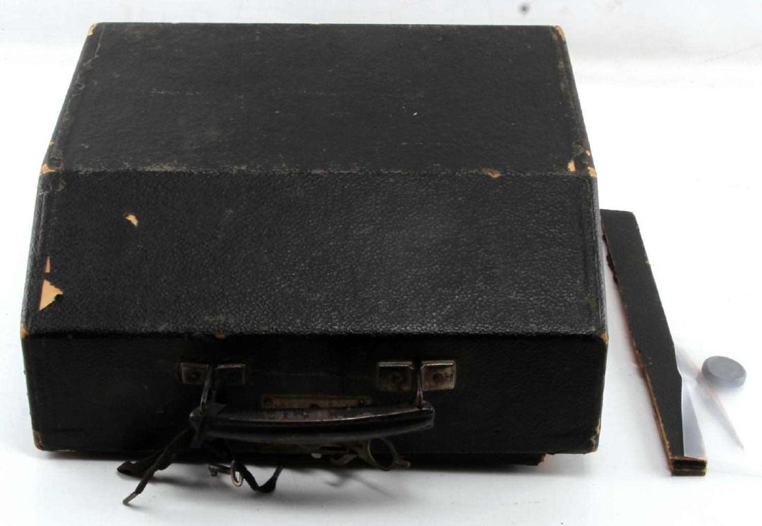 WWII GERMAN GROMA TYPEWRITER W SS RUNES KEY: The SS key functions but the ribbon is dry, has lid with ket typewriter measures 12 by 12 inches. FE78
