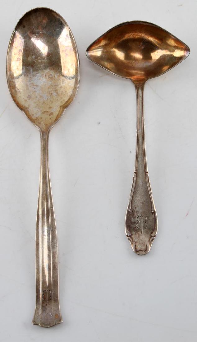 PAIR OF WWII GERMAN EVA BRAUN ENGRAVED LADLE SPOON: Pair of WWII German Third Reich NSDAP Eva Braun engraved silverware both of which are serving utensils one of which is a dual- lipped ladle and the other is a large rice serving spoon. Both utensils a