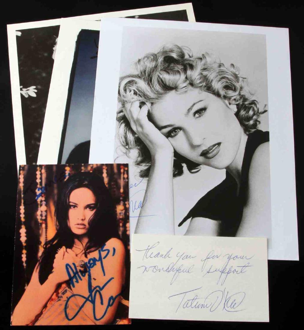 5 AUTOGRAPHED PHOTOGRAPHS AND LETTERS TATUM O'NEAL: Includes Tatum O' Neal photograph and letter, Tia Carrere, Donna Douglas, and Stephen Bender. Photographs are 8x10 inches except for Tia Carrere which is on a 4x6 inch postcard. No certificates of aut