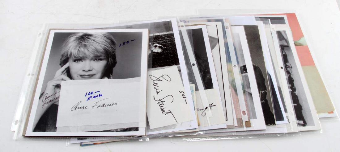 LARGE HOLLYWOOD CELEBRITY AUTOGRAPH LOT NO COAS: Large lot of Hollywood celebrity autographed photos includes, but is not limited to: Oliver North, Connie Francis, Minnie Pearl, Ashley Judd, Sean Young, June Allyson, Susan Strasberg, Jimmy Durante, 