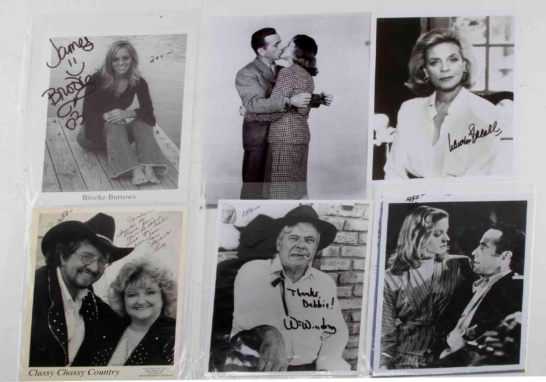LARGE HOLLYWOOD CELEBRITY AUTOGRAPH LOT NO COAS: Large lot of Hollywood celebrity autographed photos includes, but is not limited to: Lauren Bacall, William Windom, John Fiedler, Henny Youngman, Judith Light, Tony Curtis, The Osmond Family, Rae Dawn