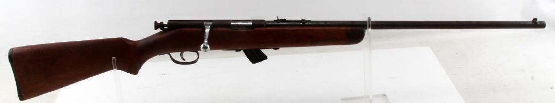 STEVENS MODEL 56 BUCKHORN BOLT ACTION RIFLE .22: Rifle has rust all over, full wood stock, fixed front and dovetail rear sight, 24 inch barrel, bore is dark but clear, maker marked to top of barrel, no serial number, bolt action, magazine fed, inclu